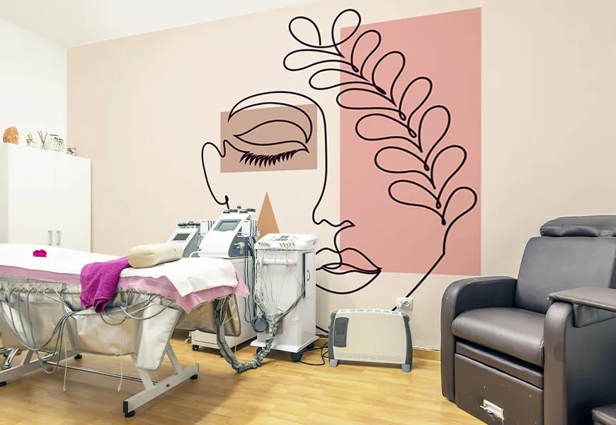 کاغذ دیواری سه بعدی کلینیک زیبایی طرح خط صورت زن